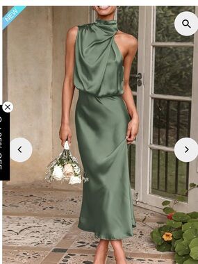 PrettyGarden Satin Mock Neck Midi Dress Elegant Minimalist Slip Chic XL fits L